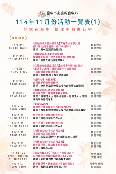 臺中市家庭教育中心114年11月活動一覽表-1