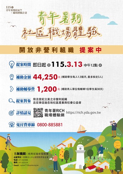 「115年青年暑期社區職場體驗計畫」海報
